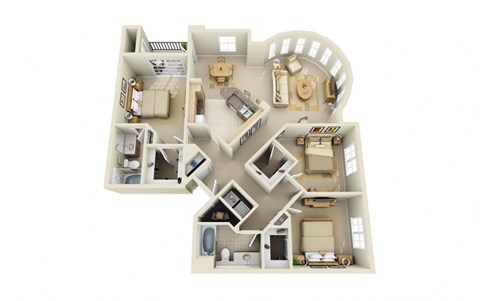 Floor plan for 3 beds, 2 baths, 1480 sqft